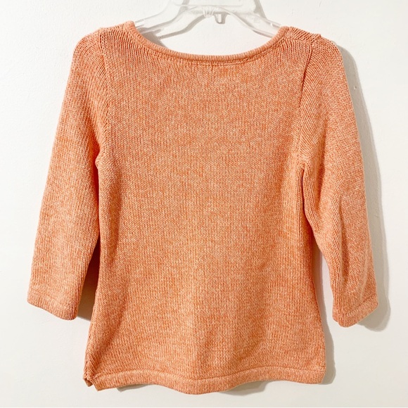 L. L. Bean 100% Cotton Three Quarter Sleeved Rounded Neckline Sweater Light 🍊🧡 - Picture 3 of 11
